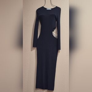 Zara Black Long Sleeve Dress with Gold Chain Detail